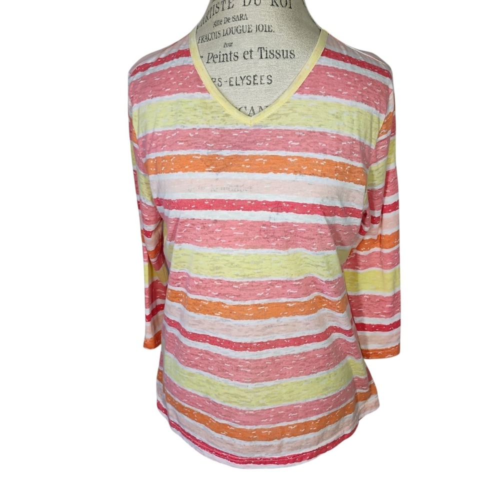 Lulu B Top Womens Medium Multicolor Stripes Lightweight Colorful Casual Travel
